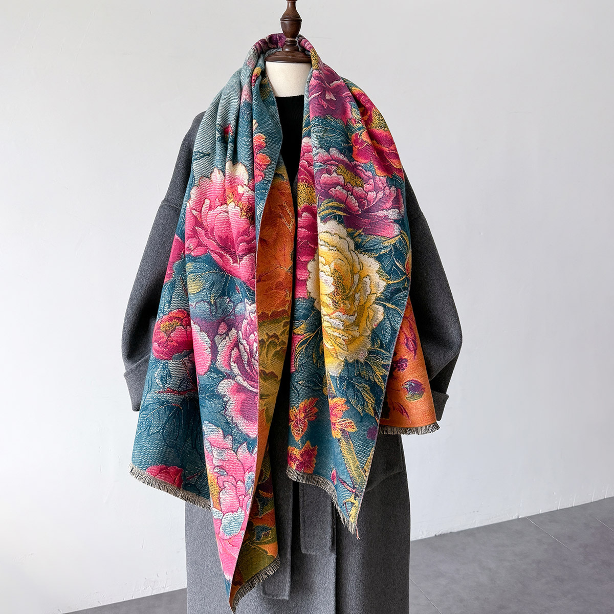 Cashmere Pashmina Wrap - 따뜻한 캐시미어 스카프 여성 목도리 꽃