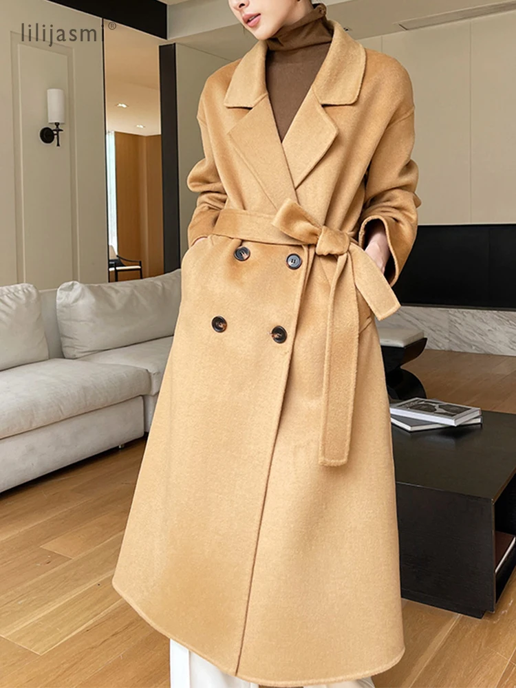 Wool Coat Peacoat - 여성용 노치 라펠 드롭 숄더 울