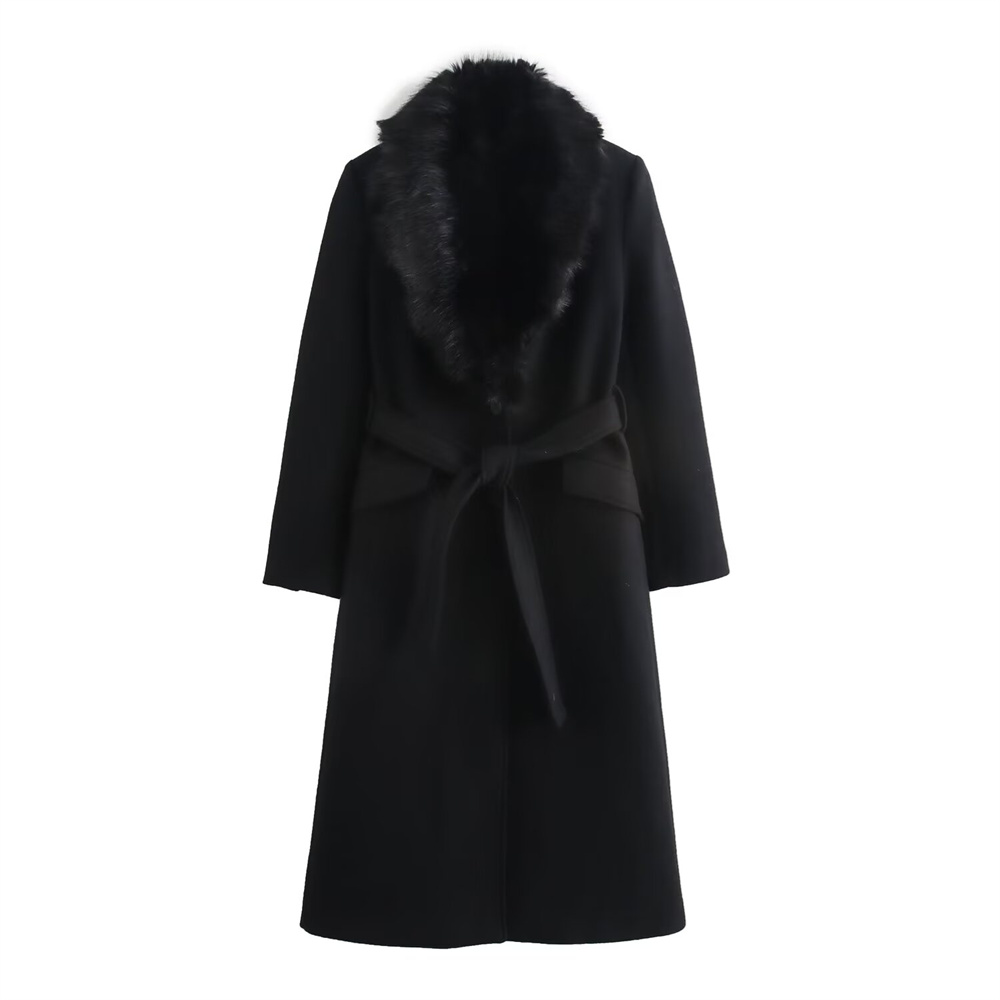 여성용 벨트 따뜻한 퍼 칼라 코트 플립 칼라 포켓 버튼 - Wool Coat Peacoat 리뷰 및 가격