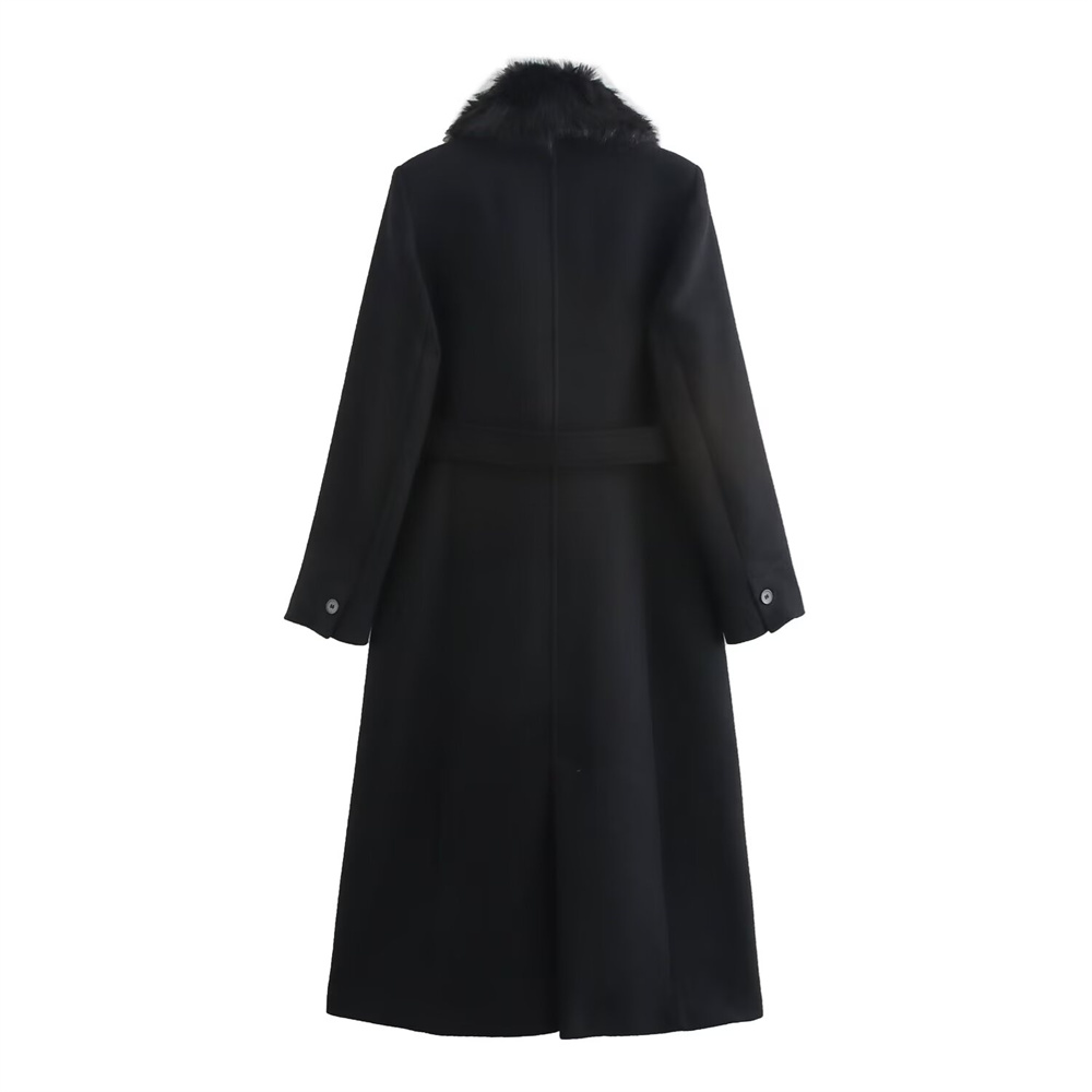 여성용 벨트 따뜻한 퍼 칼라 코트 플립 칼라 포켓 버튼 - Wool Coat Peacoat 리뷰 및 가격