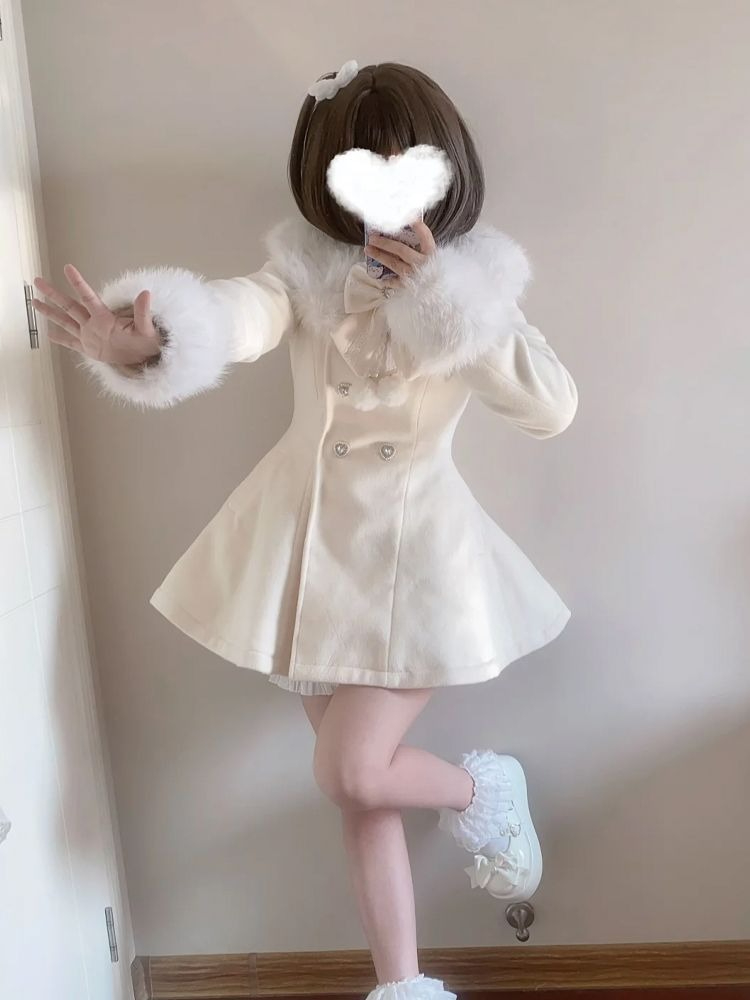 일본풍 가을 겨울 우아한 카와이 코트 여성용 인조 퍼  - Wool Coat Peacoat 리뷰 및 가격