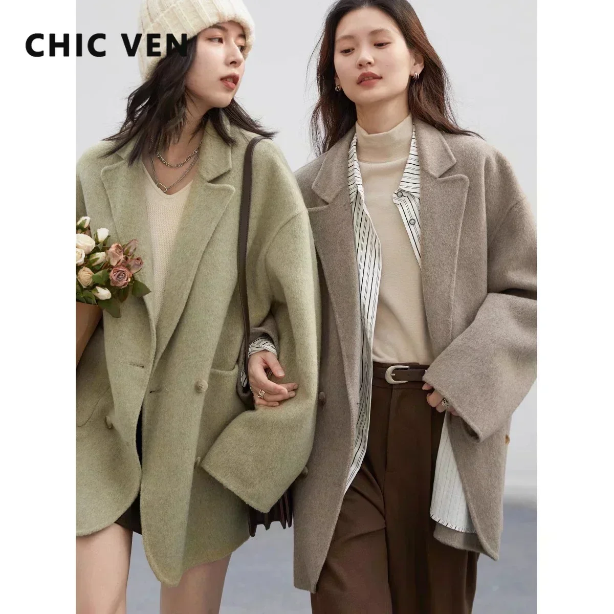 CHIC VEN 여성용 울 코트 루즈 캐주얼 더블 브레 - Wool Coat Peacoat 리뷰 및 가격