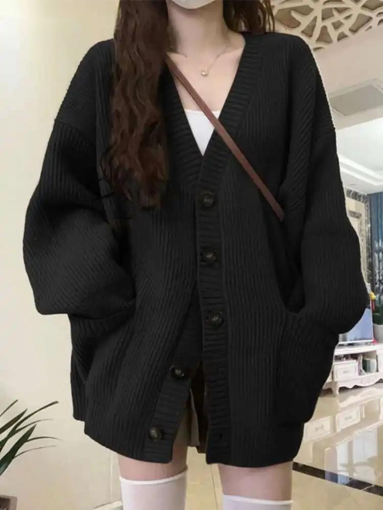 루즈 카디건 여성 긴 소매 v 넥 니트 블랙 Slouc - Wool Coat Peacoat 리뷰 및 가격