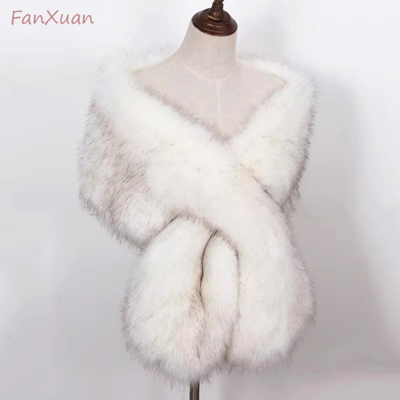 가짜 여우 모피 여성은 여성을위한 긴 플러시 티펫을 포 - Shawl Wrap Winter 리뷰 및 가격