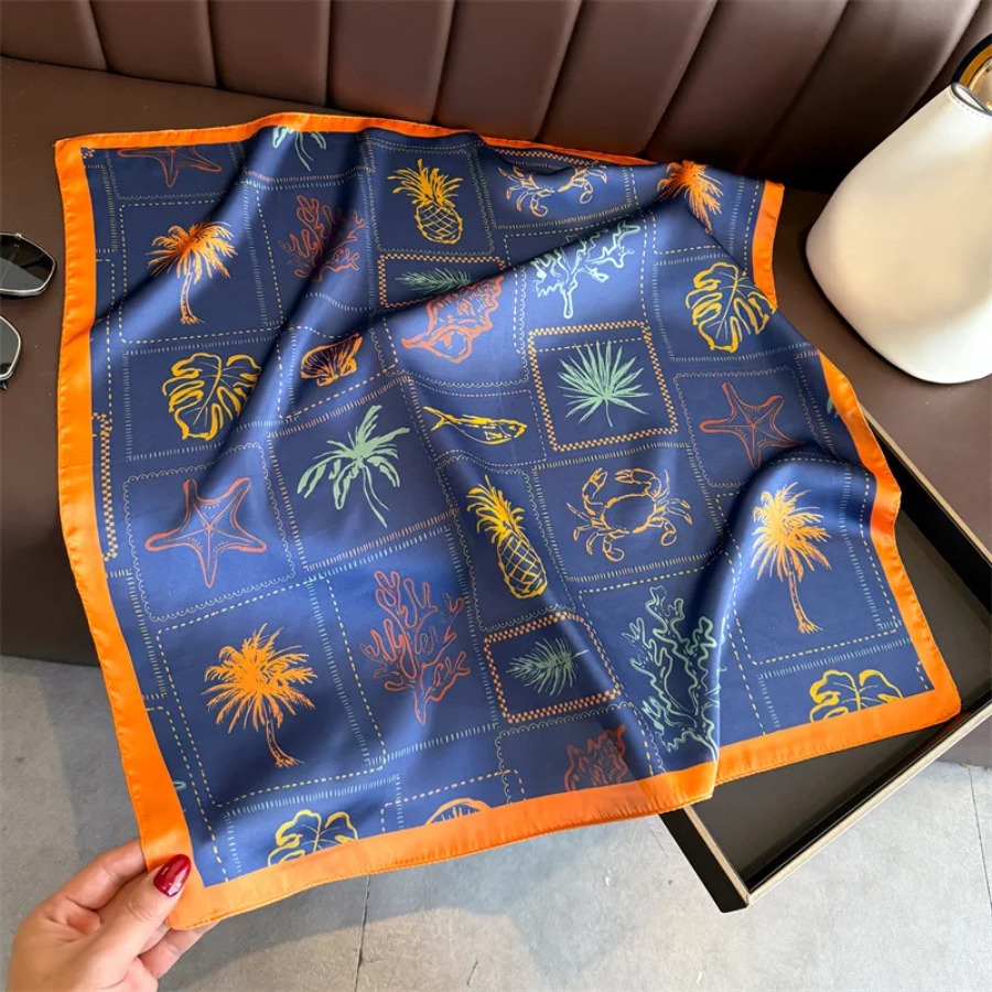 블루 프린트 실크 스퀘어 스카프 여성 럭셔리 소프트 새 - Shawl Wrap Winter 리뷰 및 가격